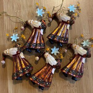 Five Vintage Resin Santa Ornaments (Burgundy Suits)